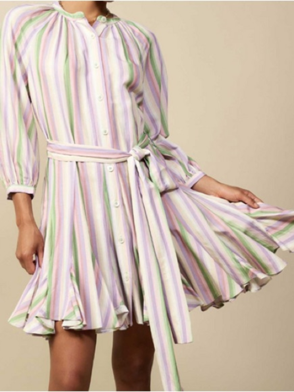 Current Air Pastel Stripe Button-Front Dress in Lilac, Mint & Ivory